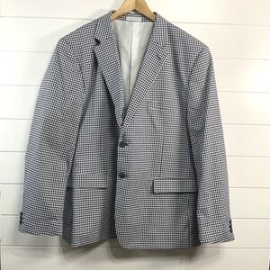 Irvine Park Blazer Mens 50 Navy White Gingham Check Plaid Jacket Classic Lined